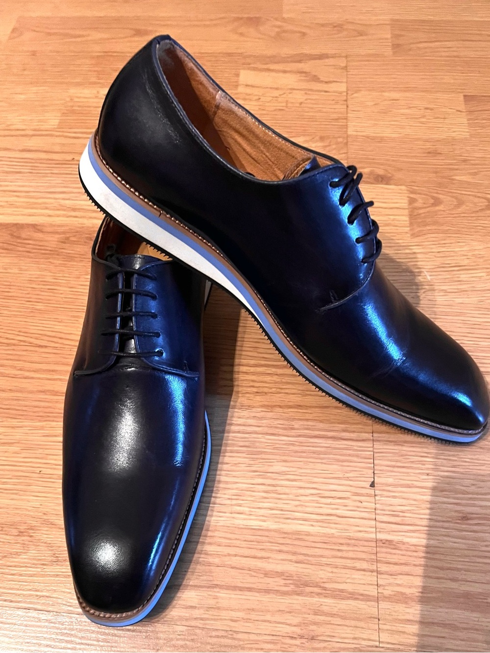 NEW MAISON FORTE Navy Blue Sz 12 Leather Rubber Sole Casual Shoes. Lace Up $139.